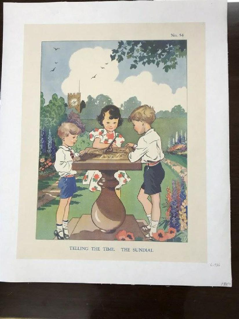 POSTER- TELLING THE TIME. SUNDIAL, CIRCA 1930, LINEN: POSTER- TELLING THE TIME. SUNDIAL, CIRCA 1930, LINEN BACKED, MEASURED 19 1/2" X 15 1/4".