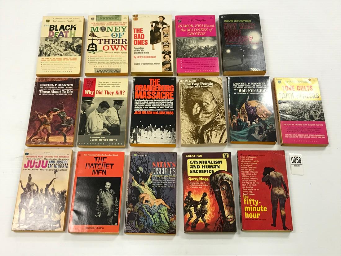 True Crime & Lurid Non-Fiction Lot of paperback true: True Crime & Lurid Non-Fiction Lot of paperback true crime and non-fiction books from the estate of Ian and Betty Ballantine. All in very good condition, most uncracked. Includes Robert Lindner The Fi
