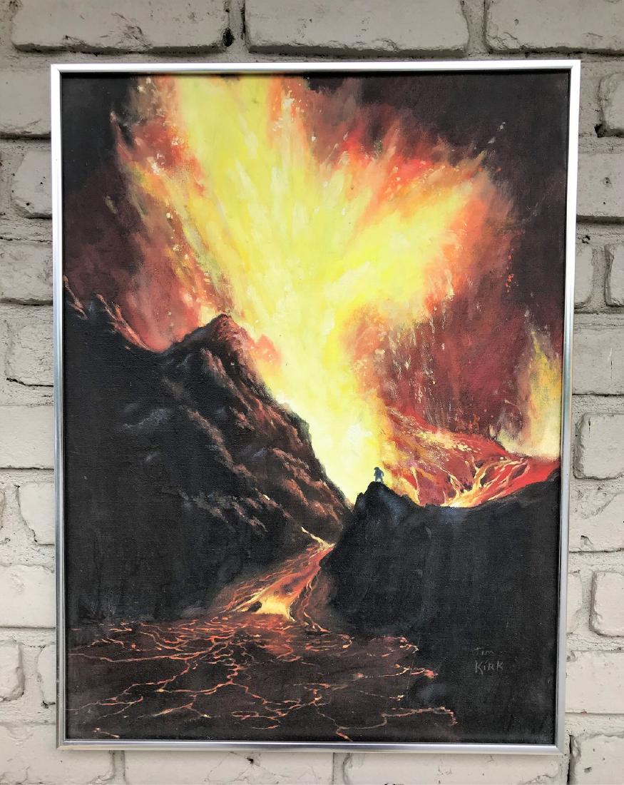 TIM KIRK O/B ILLUSTRATION FOR THE CRACKS OF DOOM, ( THE: TIM KIRK O/B ILLUSTRATION FOR THE CRACKS OF DOOM, ( THE RETURN OF THE KING), ILLUSTRATION PAINTING MEASURES 24" X 18". SIGNED LOWER RIGHT, IN METAL FRAME. FROM THE ARCHIVAL COLLECTION OF BETTY BALLANT