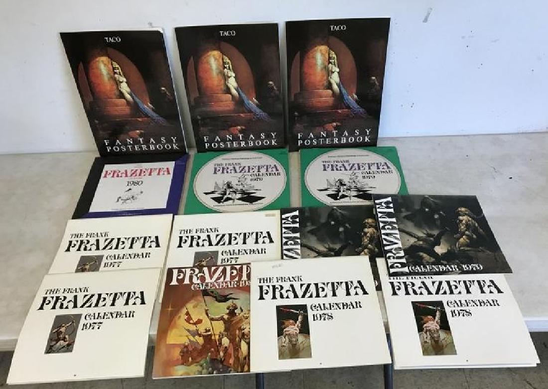 FRANK FRAZETTA LOT INCL. (3) LARGE FORMAT FANTASY: FRANK FRAZETTA LOT INCL. (3) LARGE FORMAT FANTASY POSTER BOOKS (NEW OLD STOCK & COMPLETE), (3) 1977 CALENDARS, (2) 1978 CALENDARS, (2) 1979 CALENDARS, (1) 1980 CALENDAR. (3) IN MAILING BOXES INCLUDE (