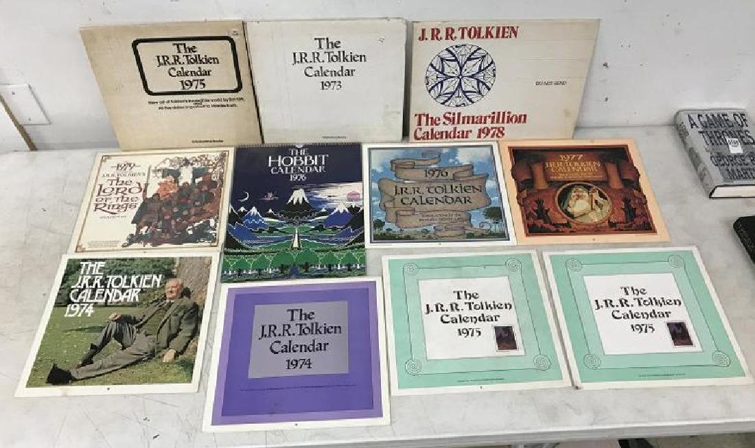 J. R.R.TOLKIEN LOT OF 11 CALENDARS, 3 IN ORIGINAL: J. R.R.TOLKIEN LOT OF 11 CALENDARS, 3 IN ORIGINAL MAILERS, YEARS AS PICTURED, FROM THE BEARSVILLE, N.Y. ESTATE ARCHIVES OF BETTY & IAN BALLANTINE, FOUNDERS OF BANTAM & BALLANTINE BOOKS . THEY WERE ICO