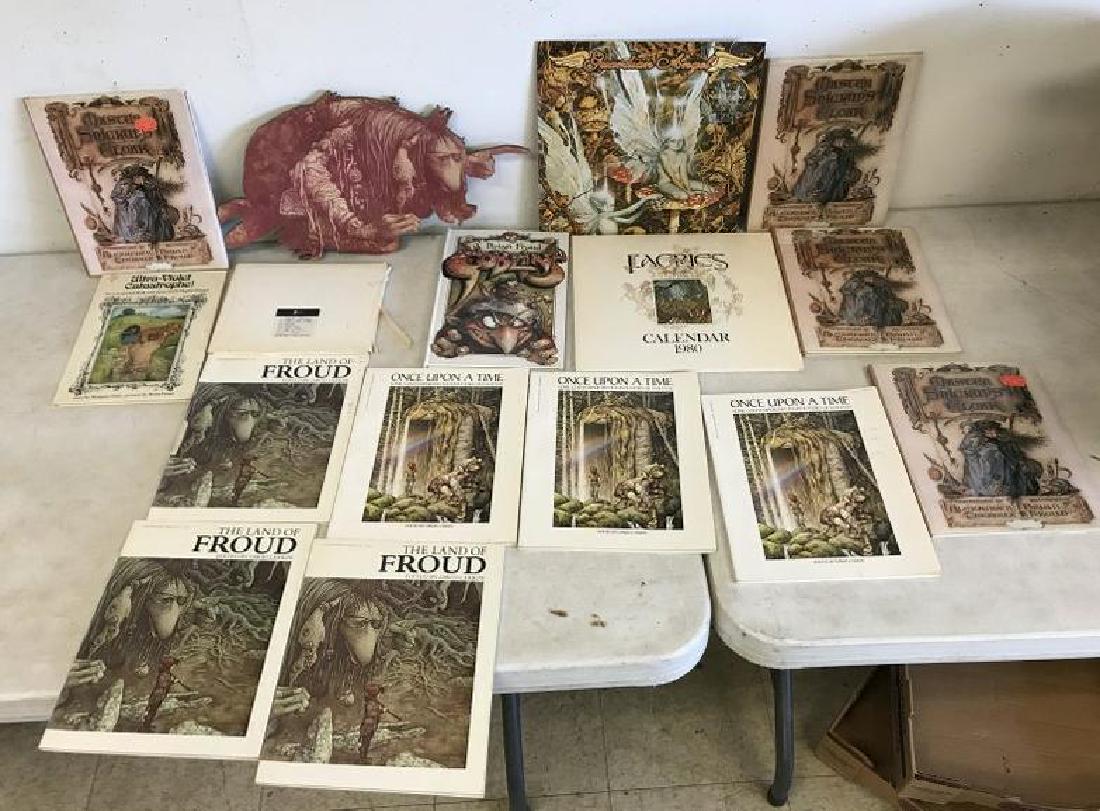 BRIAN FROUD BOOK & EPHEMERA LOT- INCLUDES A HAND-MADE: BRIAN FROUD BOOK & EPHEMERA LOT- INCLUDES A HAND-MADE SAMPLE OF THE FAERIES DESK DIARY FROM THE PRINTER, THE 1980 WALL CALENDAR, THE GOBLINS POP-UP BOOK, ULTRA-VIOLET CATASTROPHE BY MARGARET MARY, 4 H