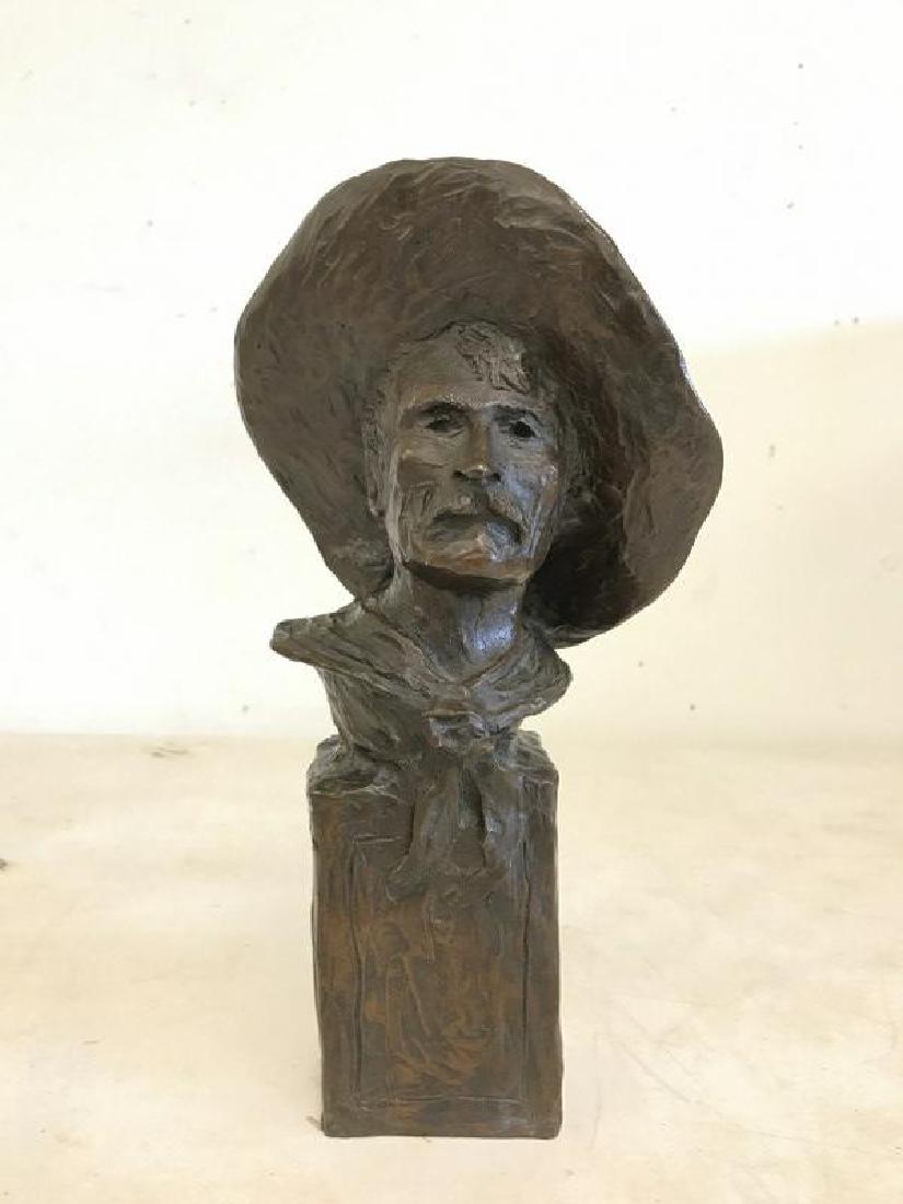 AFTER FREDERIC REMINGTON "THE SARGENT" SCULPTURE WITH: AFTER FREDERIC REMINGTON "THE SARGENT" SCULPTURE WITH CORRECT FOUNDRY MARK, ROMAN BRONZE WORKS, MEASURES 10 1/4" TALL, WAS ON A BASE, AS PICTURED