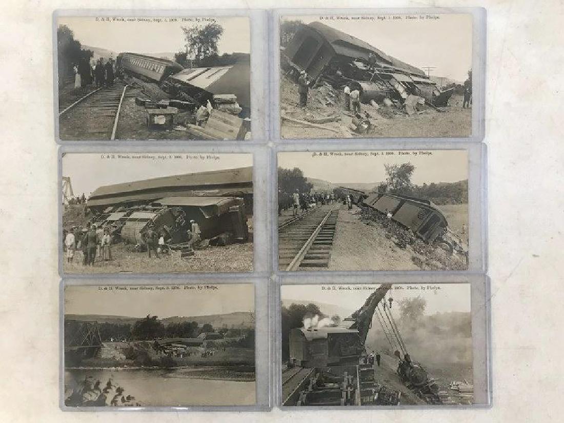6 RPPC'S OF D & H WRECK NEAR SIDNEY NY,: 6 RPPC'S OF D & H WRECK NEAR SIDNEY NY, SEPTEMBER 3, 1908. PHOTOS BY C.H. PHELPS, SIDNEY NY. VERY GOOD CONDITION, FROM THE ESTATE POSTCARD COLLECTION OF ANTHONY TONY BASILE, ALBANY, N.Y.
