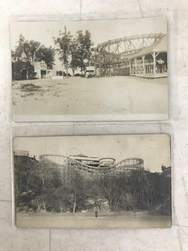 (2) RPPC ROLLER COASTERS, ONE HAS VAUDEVILLE SIGN ON: (2) RPPC ROLLER COASTERS, ONE HAS VAUDEVILLE SIGN ON BUILDING, FROM ESTATE POSTCARD COLLECTION OF ANTHONY "TONY" BASILE, OF ALBANY, NEW YORK.