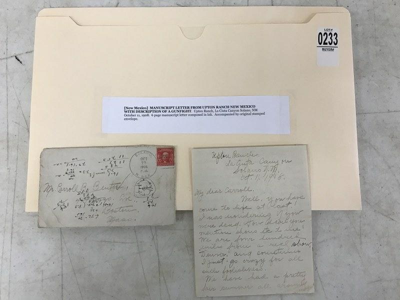 MANUSCRIPT LETTER OF A GUNFIGHT FROM UPTON RANCH IN NEW (1 of 7)
