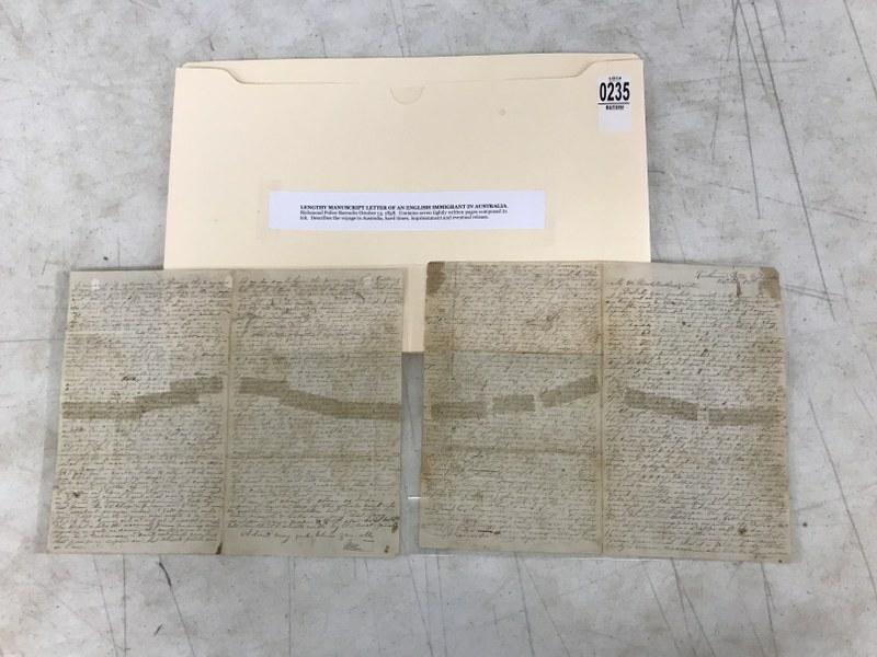 LENGTHY MANUSCRIPT LETTER OF AN ENGLISH IMMIGRANT IN (1 of 6)