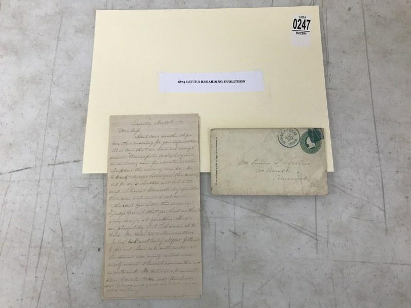 1874 LETTER REGARDING EVOLUTION WITH ENVELOPE, AS (1 of 5)