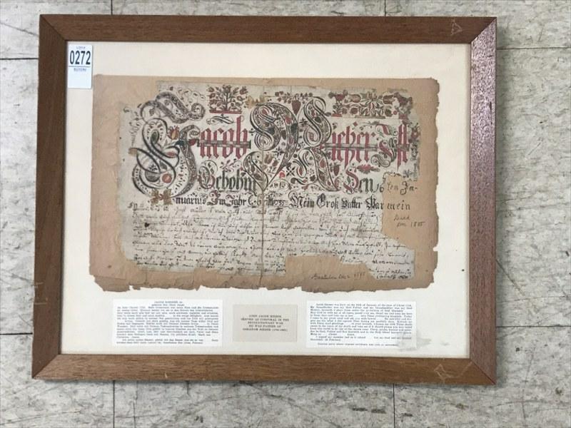 EARLY BAPTISM CERTIFICATE FOR JOHN JACOB RIESER, SERVED (1 of 6)