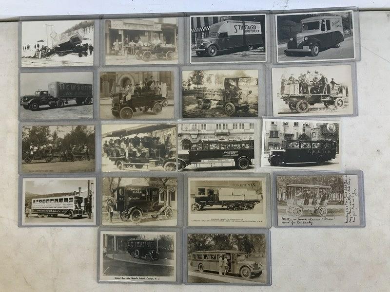 18 RPPC'S OF EARLY TRUCKS AND BUSES INCLUDING A WRECK, (1 of 8)
