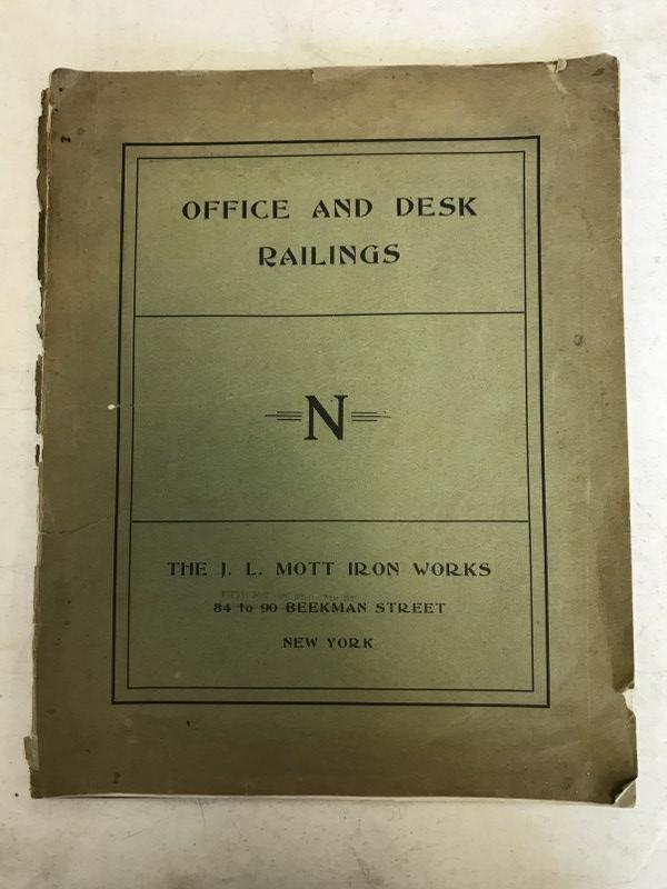 J L MOTT 1895 TRADE CATALOG OFFICE & DESK RAILINGS: J L MOTT 1895 TRADE CATALOG OFFICE & DESK RAILINGS, COVERS ARE SEPARATED, 24 PAGES....