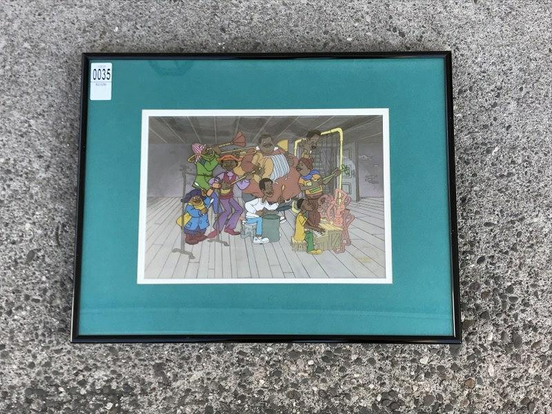 CEL FAT ALBERT & THE COSBY KIDS, WITH LABEL ON BACK, AS: CEL FAT ALBERT & THE COSBY KIDS, WITH LABEL ON BACK, AS PICTURED, AND CERTIFICATE OF AUTHENTICITY, CELL MEASURES 9" X 12 1/2".