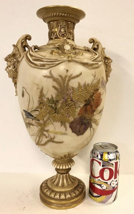 ROYAL WORCESTER PORCELAIN URN VASE, STAMPED TIFFANY &: ROYAL WORCESTER PORCELAIN URN VASE, STAMPED TIFFANY & CO NEW YORK ON BOTTOM, FLORAL DECORATION, HANDLES ON THE SIDE, MEASURES 15 1/2" HIGH, GOOD CONDITION, AS PICTURED