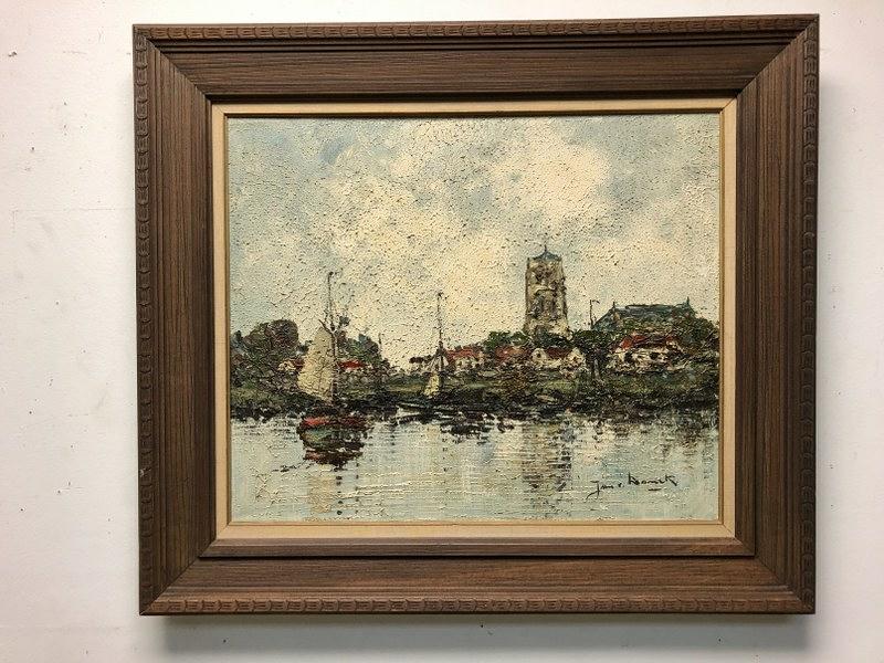 MID CENTURY O/C IMPRESSIONIST SEASCAPE, SIGNED: MID CENTURY O/C IMPRESSIONIST SEASCAPE, SIGNED ILLEDGIBLY, ON THE BACK IS WRITTEN ZURIKMEE HOLLAND, AS PICTURED, PAINTING MESURES 20" X 24"