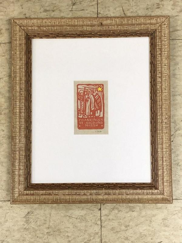 HERBERT MARTINI UNTITLED BLOCK PRINT, SLR UNDER THE: HERBERT MARTINI UNTITLED BLOCK PRINT, SLR UNDER THE MAT. FROM WOODSTOCK N.Y. ESTATE OF ROBERT ANGELOCH. FRAMED AND MATTED, PRINT MEASURES 4 1/2" X 3 ".