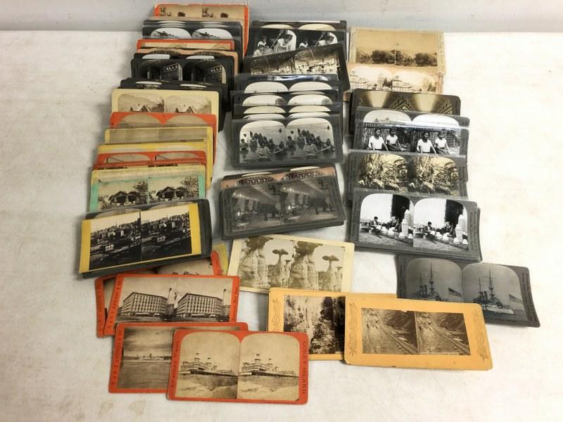 LOT OF 101 STEREOVIEWS OF NEW YORK CITY, EUROPE,: LOT OF 101 STEREOVIEWS OF NEW YORK CITY, EUROPE, CENTRAL AMERICA, ETC., INCLUDING BUILDINGS, PEOPLE, MONUMENTS, BRIDGES, TRAINS, STREET SCENES AND MORE, AS PICTURED