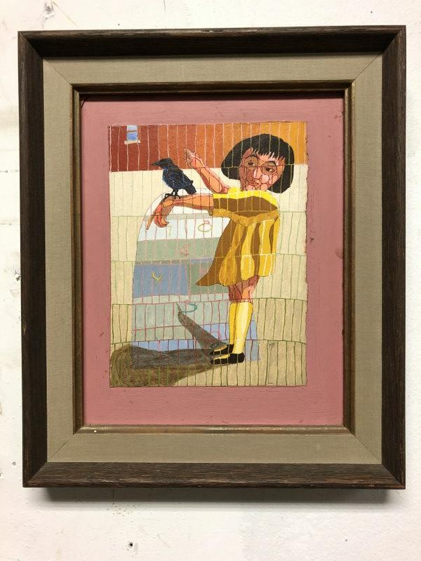 MEYER F. LIEBERMAN PAINTING TITLED ON BACK THE GAME,: MEYER F. LIEBERMAN PAINTING TITLED ON BACK THE GAME, SIGNED ON BACK, INITIALED LOWER RIGHT, PAINTING MEASURES 10" X 8". MEYER FRANK LIEBERMAN (1923-2013), STUDIED WITH REGINALD MARSH IN NYC AT THE ART