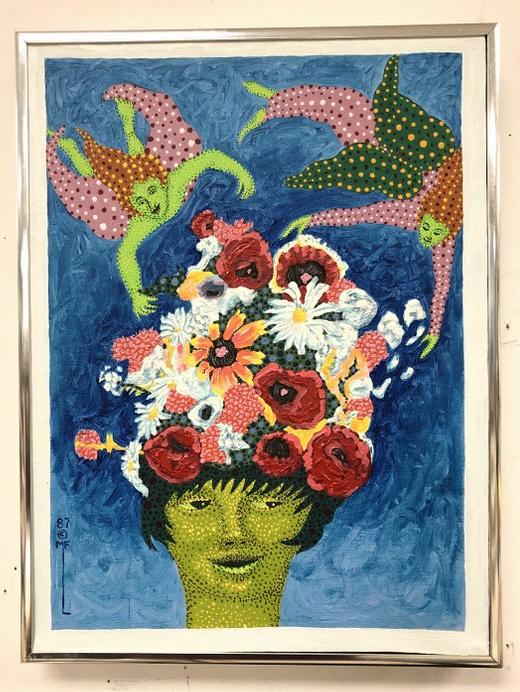 MEYER F LIEBERMAN O/C TITLED FLORA, DATED 1987.: MEYER F LIEBERMAN O/C TITLED FLORA, DATED 1987. PAINTING MEASURES 16" X 12". MEYER FRANK LIEBERMAN (1923-2013), STUDIED WITH REGINALD MARSH IN NYC AT THE ART STUDENTS LEAGUE, AND WITH ANDREW STASIK AT