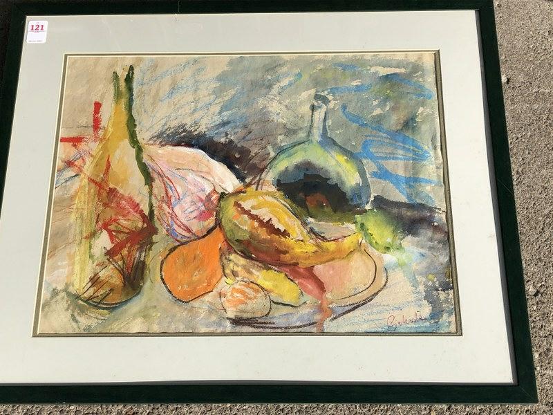 GABRIELE ELLA MARGULES PASTEL STILL LIFE WITH GOURDS,: GABRIELE ELLA MARGULES PASTEL STILL LIFE WITH GOURDS, CIRCA 1965, MEASURES 24" X 30". DIRECTLY FROM HER KINGSTON, N.Y. ESTATE, STUDIO, AND STORAGE. GABRIELE ELLA MARGULES (1927-2016), SHE STUDIED IN E
