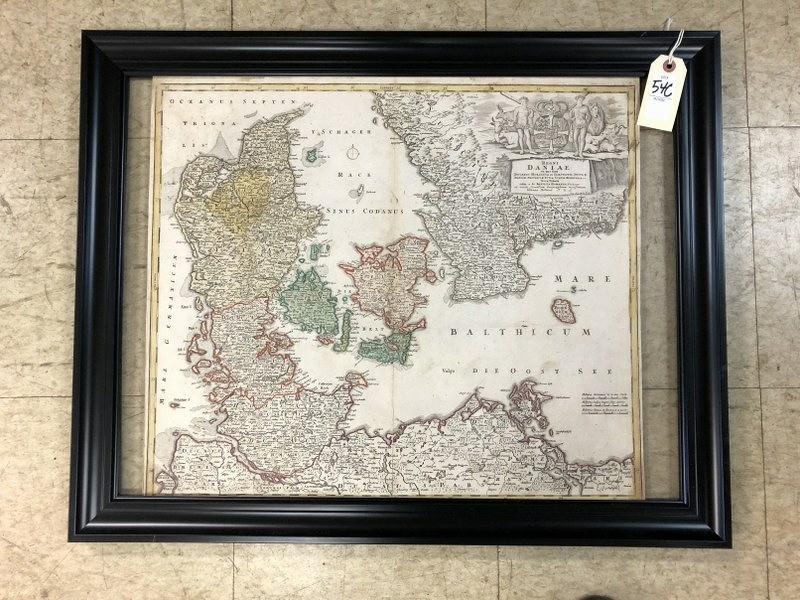 18TH C MAP OF DENMARK, IN SEE THROUGH FRAME, NICE (1 of 3)