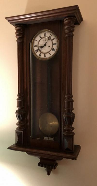 19TH C WALL CLOCK, AS FOUND CONDITION, NO WEIGHTS, NO (1 of 2)