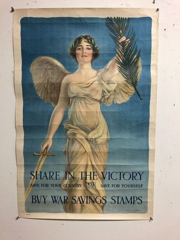 JOAN OF ARC WWI POSTER, ARTIST HASKELL COFFIN, MEASURES: JOAN OF ARC WWI POSTER, ARTIST HASKELL COFFIN, MEASURES 30" X 20", SOME WRINKLING, SMALL TEAR ,AS PICTURED, FROM NEW ENGLAND COLLECTION WE ARE SELLING