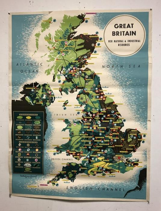 GREAT BRITAIN 1950: GREAT BRITAIN 1950'S TRAVEL POSTER, SMALL TEARS IN A FEW SPOTS ON BORDER, MEASURES 39 1/2" X 30", AS PICTURED, FROM NEW ENGLAND COLLECTION WE ARE SELLING