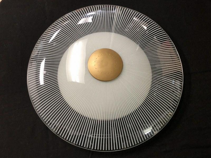 LIGHTOLIER GERALD THURSTON DESIGN DOUBLE SHADE MID: LIGHTOLIER GERALD THURSTON DESIGN DOUBLE SHADE MID CENTURY CEILING FIXTURE, TAKEN DOWN FROM KINGSTON, N.Y. ESTATE, WHERE THEY WERE ALL PUT UP NEW, WHEN HOUSE WAS BUILT, EXCELLENT WORKING CONDITION, SH