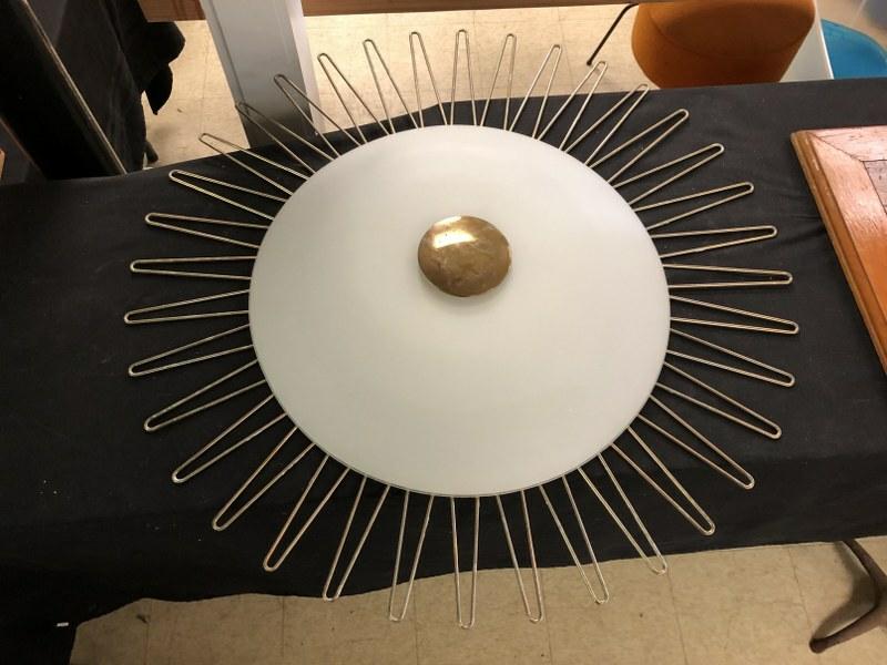 LIGHTOLIER MID CENTURY LARGE SUNBURST GERALD THURSTON: LIGHTOLIER MID CENTURY LARGE SUNBURST GERALD THURSTON DESIGN CEILING LIGHT, SUNBURST MEASURES 36" ACROSS, THE GLASS LIGHT MEASURES 23" ACROSS, ALL LIGHTS FROM SAME KINGSTON, N.Y. ESTATE, WHERE THEY WE