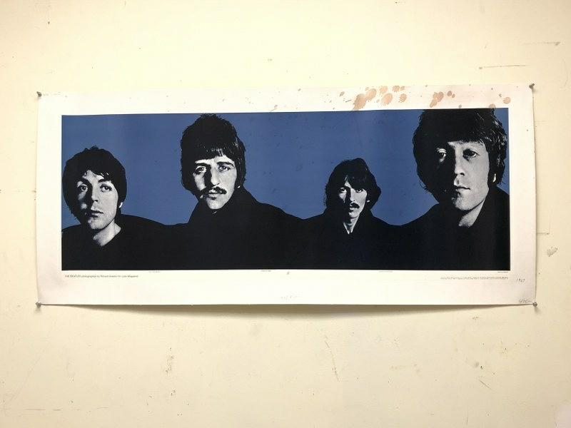 BEATLES 1967 POSTER IN COOPERATION WITH RICHARD AVEDON: BEATLES 1967 POSTER IN COOPERATION WITH RICHARD AVEDON POSTERS, LINEN BACKED, POSTER MEASURES 15" X 39 1/2", HAS SPILLED SPOTS ON IT AS PICTUREDâ€¦..FROM NEW ENGLAND COLLECTION WE ARE SELLINGâ€