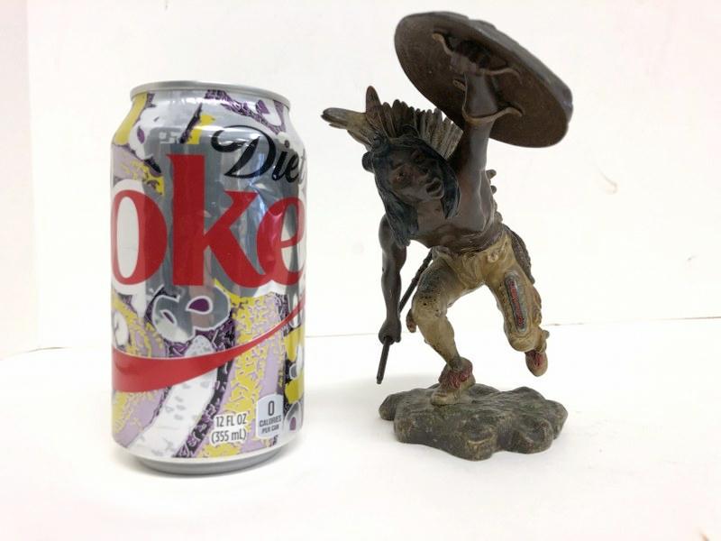 GESHUTZT AUSTRIAN COLD PAINTED BRONZE OF INDIAN HOLDING: GESHUTZT AUSTRIAN COLD PAINTED BRONZE OF INDIAN HOLDING A SHIELD, AND CARRYING A SPEAR, ORIGINAL PATINA, EXCELLENT ESTATE CONDITION, FROM ALBANY, N.Y. ESTATE. MEASURES 4" HIGH, SIGNED ON BOTTOM AND NU