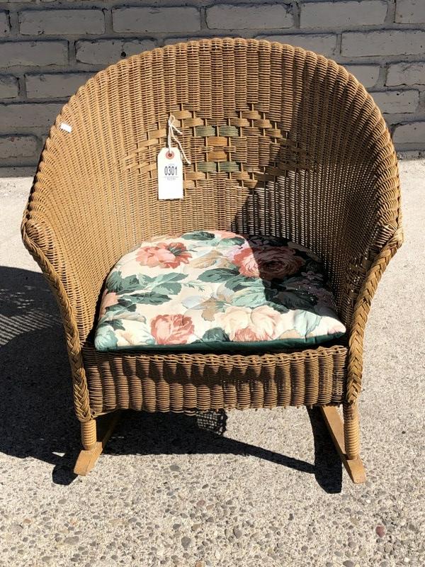 CHILD'S WICKER ROCKER W/CUSHION: CHILD'S WICKER ROCKER W/CUSHION