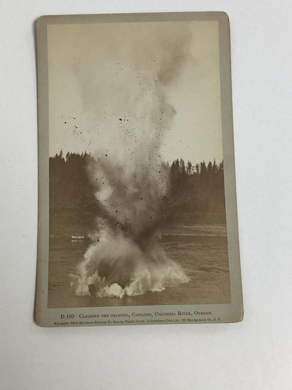 Carleton Watkins. Watkins' New Boudoir Series. D160.: Carleton Watkins. Watkins' New Boudoir Series. D160. Clearing the Channel, Cascades, Columbia River, Oregon. Large cabinet card.