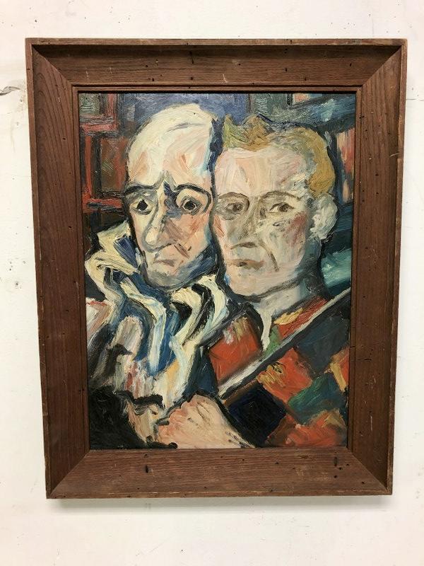 UTA VON BERN IMPRESSIONIST PORTRAIT OF 2 MEN, CIRCA: UTA VON BERN IMPRESSIONIST PORTRAIT OF 2 MEN, CIRCA 1950'S, IN CHESTNUT FRAME OF THE PERIOD, PAINTING MEASURES 20" X 15". FROM ESTATE OF UTA VON BERN, ARTIST LIVED LATER IN RHINEBECK, N.Y. SHE STUDIED