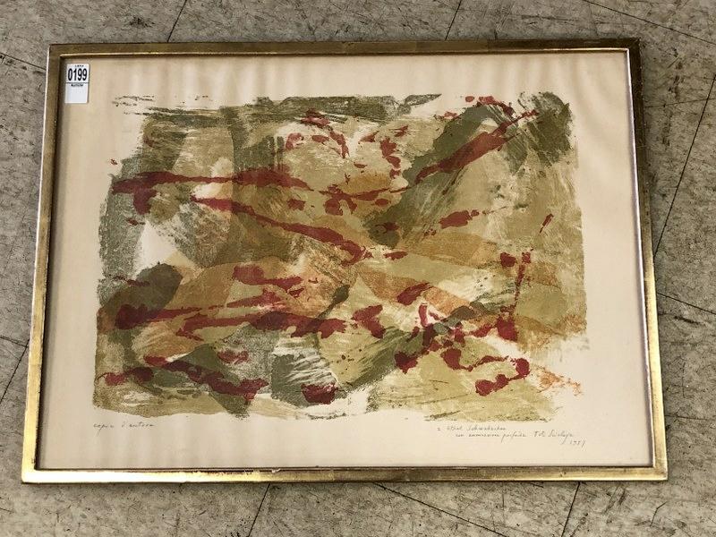 ETHEL SCHWABACHER (1903-1984) ABSTRACT EXPRESSIONIST: ETHEL SCHWABACHER (1903-1984) ABSTRACT EXPRESSIONIST PAINTER, REPRESENTED BY BETTY PARSON GALLERIES IN 1950'S AND 60'S. THIS SIGNED PRINT MEASURES 19" X 26", TITLED, AS PICTURED. DATED 1957. FROM HUDS