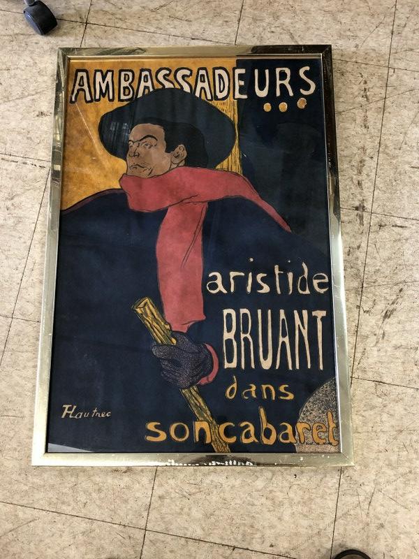 T. LAUTREC POSTER, NOT OF THE PERIOD, BUT HAS SOME AGE,: T. LAUTREC POSTER, NOT OF THE PERIOD, BUT HAS SOME AGE, IN LOWER RIGHT CORNER HAS MADE IN FRANCE. IN LATER FRAME, POSTER MEASURES 29" X 20". FROM HOME IN THE HUDSON VALLEY, N.Y.