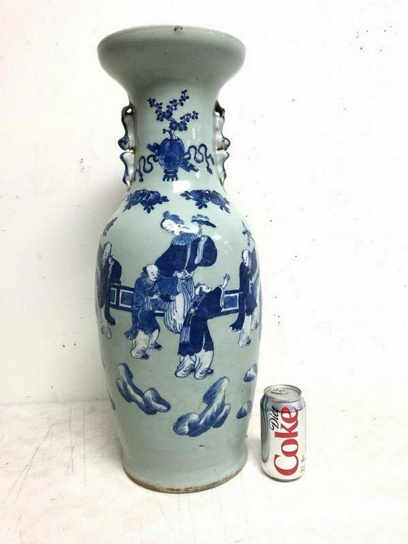 LARGE OLDER ASIAN LIGHT GREENISH BLUE VASE, MEASURES 24: LARGE OLDER ASIAN LIGHT GREENISH BLUE VASE, MEASURES 24\" HIGH, NICE OVERALL ESTATE CONDITION, PEOPLE DANCING, AS PICTURED(WE SOLD THIS LOT IN OUR APRIL 10TH AUCTION, AND WE WERE NOT PAID, BY BUYER FR