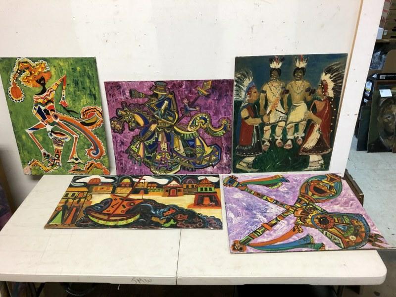 UTA VON BERN (5) O/B PAINTINGS, 1950'S TO ONE IN 80'S,: UTA VON BERN (5) O/B PAINTINGS, 1950'S TO ONE IN 80'S, AVERAGE SIZE GIVE OR TAKE 24" X 20" ISH, FROM ESTATE OF UTA VON BERN, ARTIST LIVED LATER IN RHINEBECK, N.Y. SHE STUDIED AT THE ARTS STUDENT LEAGU