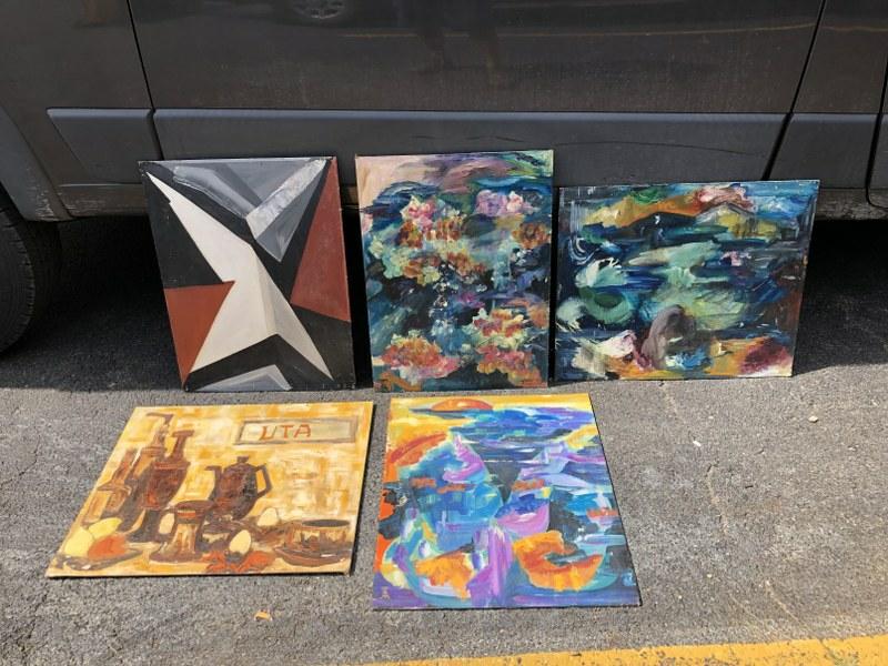 UTA VON BERN (5) O/B ABSTRACT & IMPRESSIONIST: UTA VON BERN (5) O/B ABSTRACT & IMPRESSIONIST PAINTINGS, CIRCA 1950'S, DIRECTLY FROM HER RHINEBECK, N.Y. ESTATE, SHE STUDIED AT THE ART STUDENTS LEAGUE, IN NYC, SIZES 20" X 24".