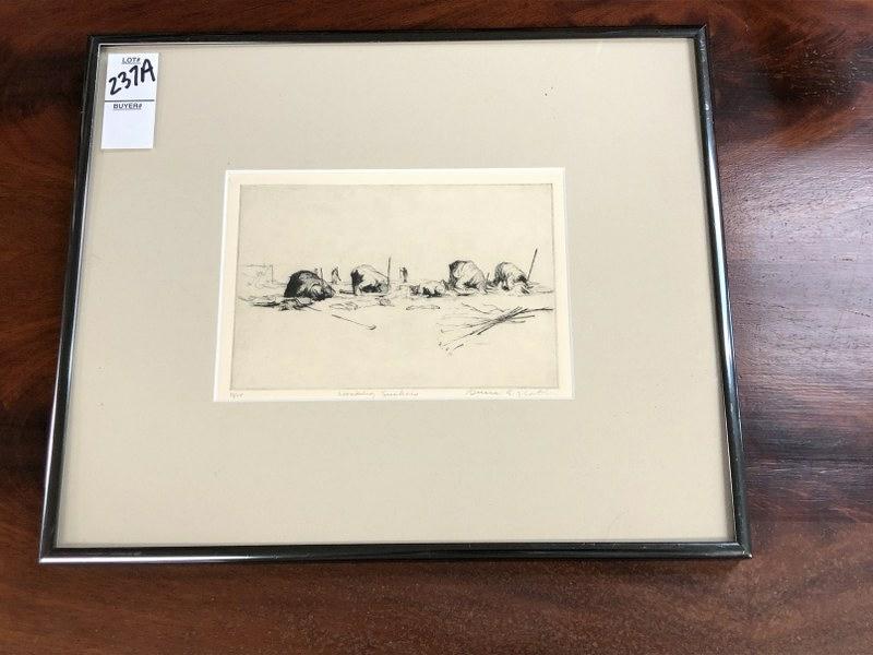 BRUCE A NORTH SIGNED ETCHING TITLED HOOKING SUCKERS, 4": BRUCE A NORTH SIGNED ETCHING TITLED HOOKING SUCKERS, 4" X 6", NUMBER 11 OF 15. FROM WOODSTOCK COLLECTION.