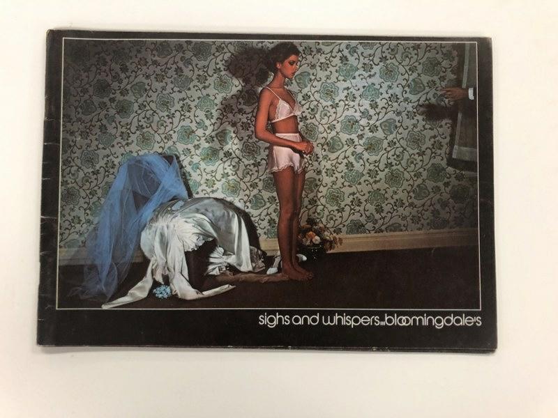 GUY BOURDIN SIGHS AND WHISPERS BLOOMINGDALES LINGERIE: GUY BOURDIN SIGHS AND WHISPERS BLOOMINGDALES LINGERIE CATALOG FROM 1976. IN VERY NICE CONDITION, CATALOG IS COMPLETE, MEASURES 7" X 10". ILLUSTRATED WITH COLOR REPRODUCTIONS OF BOURDIN'S SULTRY PHOTOG