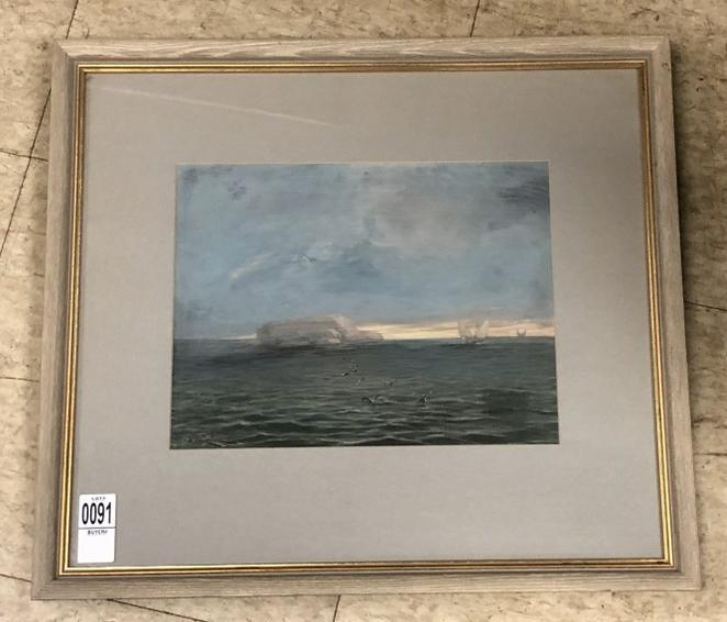 GIUSEPPE CALI, (MALTESE 1846-1930) W/C GOUACHE: GIUSEPPE CALI, (MALTESE 1846-1930) W/C GOUACHE SEASCAPE, FROM ALBANY, N.Y. ESTATE, NICELY FRAMED AND MATTED, PAINTING MEASURES 9" X 11". NICE ESTATE CONDITION.