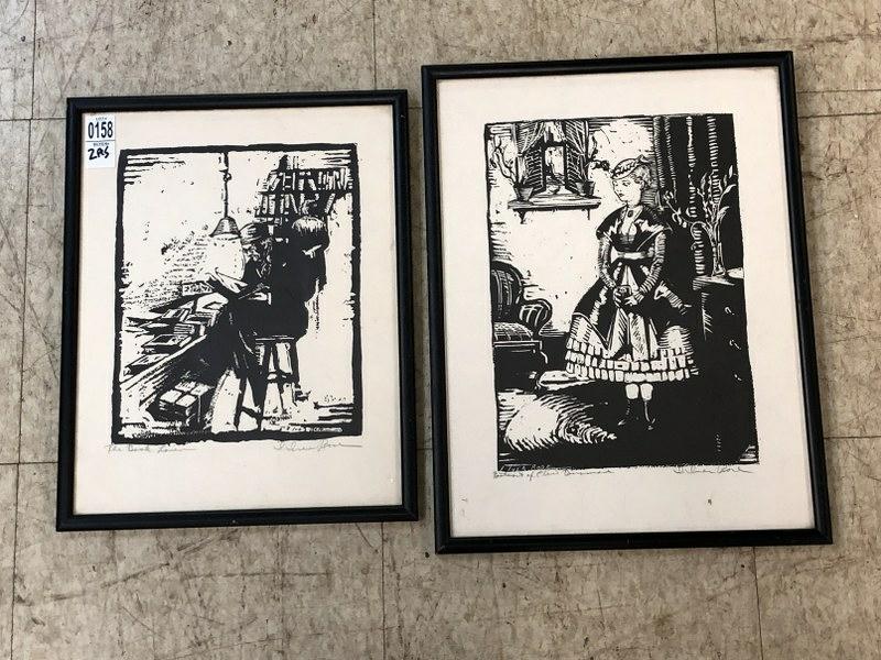 (2) IVER ROSE (1899-1972) SIGNED PRINTS, TITLED "THE: (2) IVER ROSE (1899-1972) SIGNED PRINTS, TITLED "THE BOOK LOVER" & "PORTRAIT OF ELSIE DINSMORE", BOTH SIGNED, AND IN BLACK WOOD FRAMES. MEASURE 16" X 12" & 14" X 11". FROM HUDSON VALLEY ESTATE, IN NIC