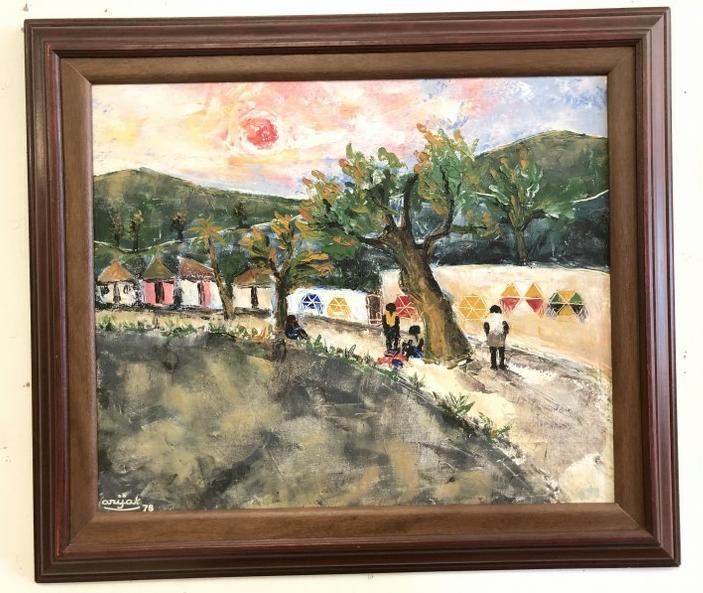 HATIAN LANDSCAPE SIGNED ARIJAK 1978, PAINTING MEASURES: HATIAN LANDSCAPE SIGNED ARIJAK 1978, PAINTING MEASURES 20" X 24", FROM WOODSTOCK, NEW YORK ESTATE.