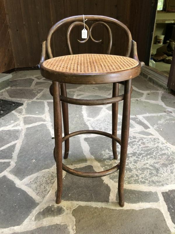 OLD BENTWOOD STOOL, CANED SEAT, STRUCTURALLY SOUND.: OLD BENTWOOD STOOL, CANED SEAT, STRUCTURALLY SOUND. MEASURES 32" HIGH.