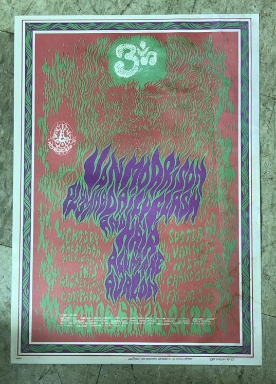 VAN MORRISON 1967 ROCK POSTER, FAMILY DOG PRODUCTIONS,: VAN MORRISON 1967 ROCK POSTER, FAMILY DOG PRODUCTIONS, IN LOWER LEFT CORNER IS MARKED NO.88-1, LIGHT STAINS ON UPPER RIGHT AND LEFT CORNERS, DOESN'T AFFECT OVERALL APPEARANCE. MEASURES 20" X 14". FROM