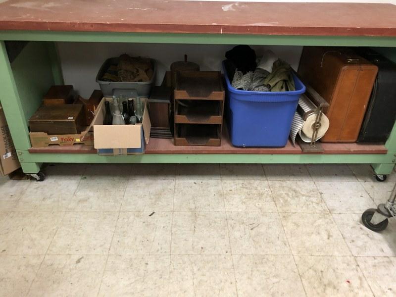 BOTTOM CART SHELF LOT, MISC. GOODS FROM CLOSED ANTIQUE: BOTTOM CART SHELF LOT, MISC. GOODS FROM CLOSED ANTIQUE CENTER IN KINGSTON.