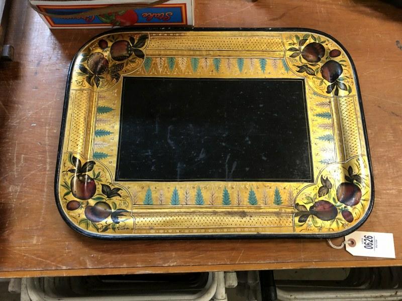 DECORATIVE TOLE TRAY FROM OLDER ESTATE, MEASURES 16: DECORATIVE TOLE TRAY FROM OLDER ESTATE, MEASURES 16 1/2" X 22"