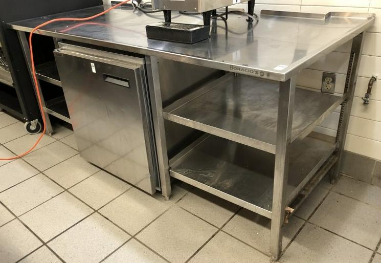 STAINLESS STEEL WORKSTATION WITH SHELVES UNDERNEATH: STAINLESS STEEL WORKSTATION WITH SHELVES UNDERNEATH MEASURES 78" WIDE, 34.5" Deep, 35" high. THIS LOCATION IS LOCATED AT 295 WALL STREET, KINGSTON, NEW YORK 12401, IT CAN BE PREVIEWED BY APPOINTMENT O