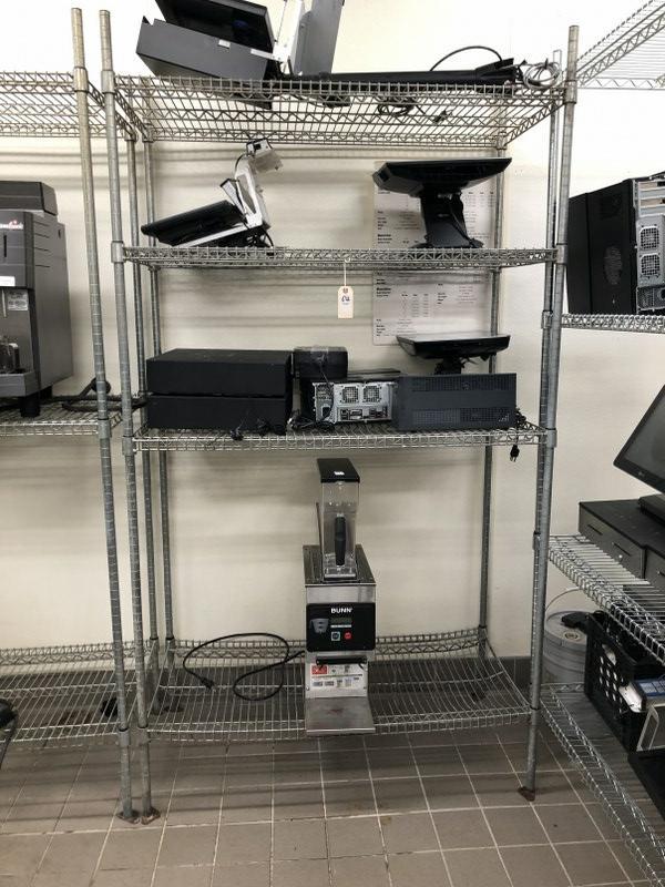 STAINLESS WIRE RACK SHELVING UNIT 4 SHELVES. MEASURES: STAINLESS WIRE RACK SHELVING UNIT 4 SHELVES. MEASURES 84" HIGH, 47" WIDE AND 24" DEEP. SHELF ONLY NOT CONTENTS! THIS LOCATION IS LOCATED AT 575 BROADWAY, KINGSTON, NEW YORK 12401, IT CAN BE PREVIEWED 